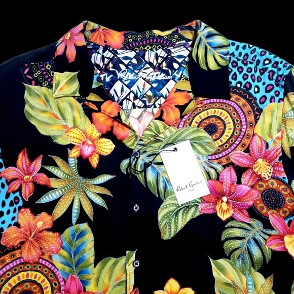 NEW Robert Graham Embroidered Tropical Vibrant 2XL Short Sleeve Camp Shirt $299